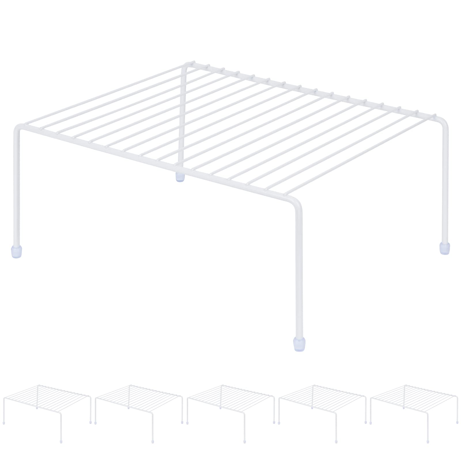 Set of 6 Kitchen Cabinet Storage Shelf Rack - (13.1 x 10.2 Inch) /Plastic Feet - Steel Metal - Rust Resistant Finish - Cups, Dis