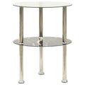 vidaXL Modern 2-Tier Side Table 15" - Transparent & Black Marble, Tempered Glass with Rough Grinding Finish, Versatile Furniture for Living Room