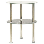 vidaXL Modern 2-Tier Side Table 15" - Transparent & Black Marble, Tempered Glass with Rough Grinding Finish, Versatile Furniture for Living Room