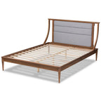 Baxton Studio Regis Modern and Contemporary Transitional Light Grey Fabric Upholstered and Walnut Brown Finished Wood Queen Size Platform Bed