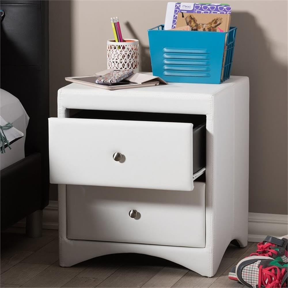 Baxton Studio Dorian Faux Leather Upholstered Modern Nightstand, White