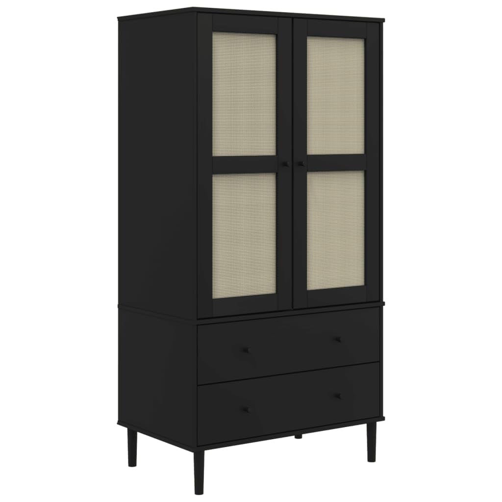 vidaXL Wardrobe SENJA Rattan Look Black 90x55x175 cm Solid Wood Pine