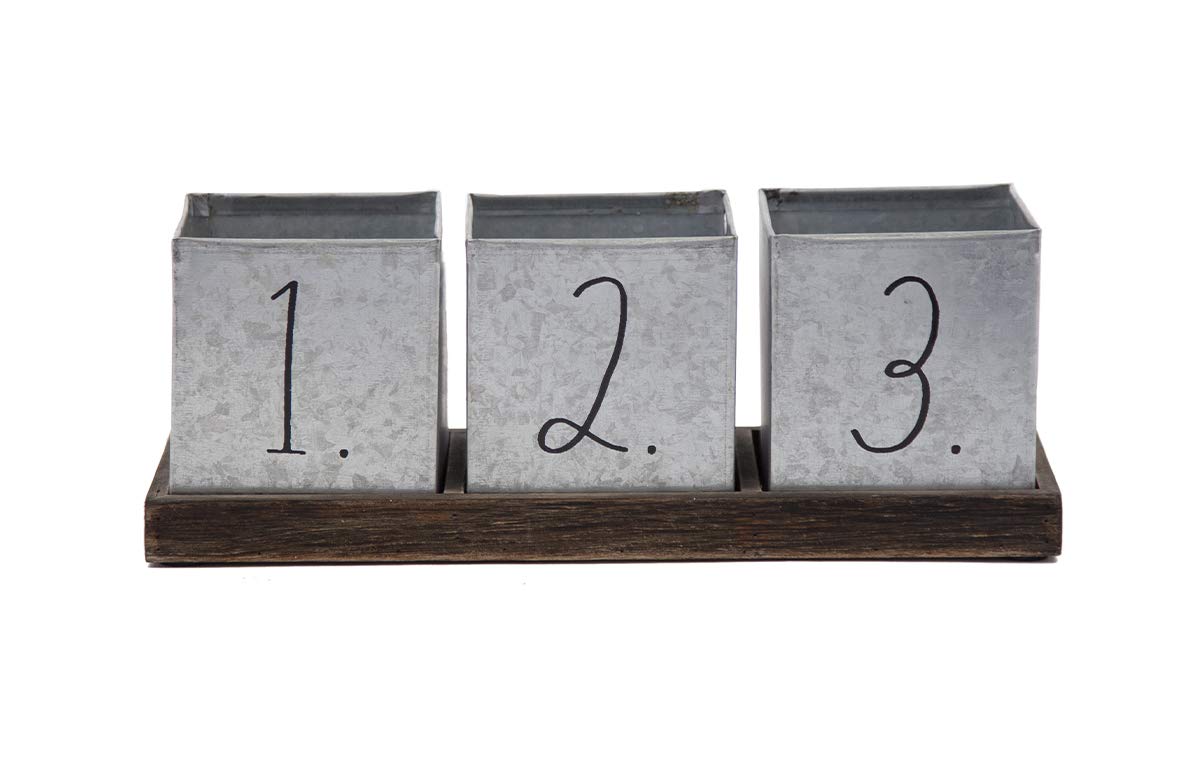 Rae Dunn Decorative Pencil Cup - Galvanized Steel Desktop Stationary Holder - 3 Compartment Organizer For Pens, Office, Home And