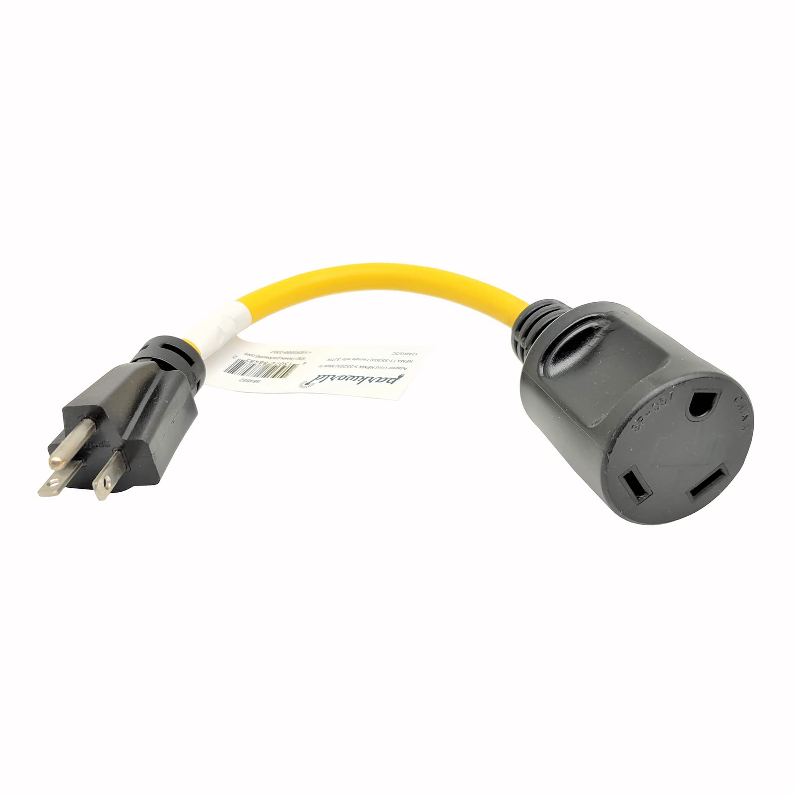 Parkworld 884852 Rv Pig-Tail Generator 20A Male To Rv 30A Straight Female Adapter Cord, Nema 5-20P To Tt-30R (1Ft)