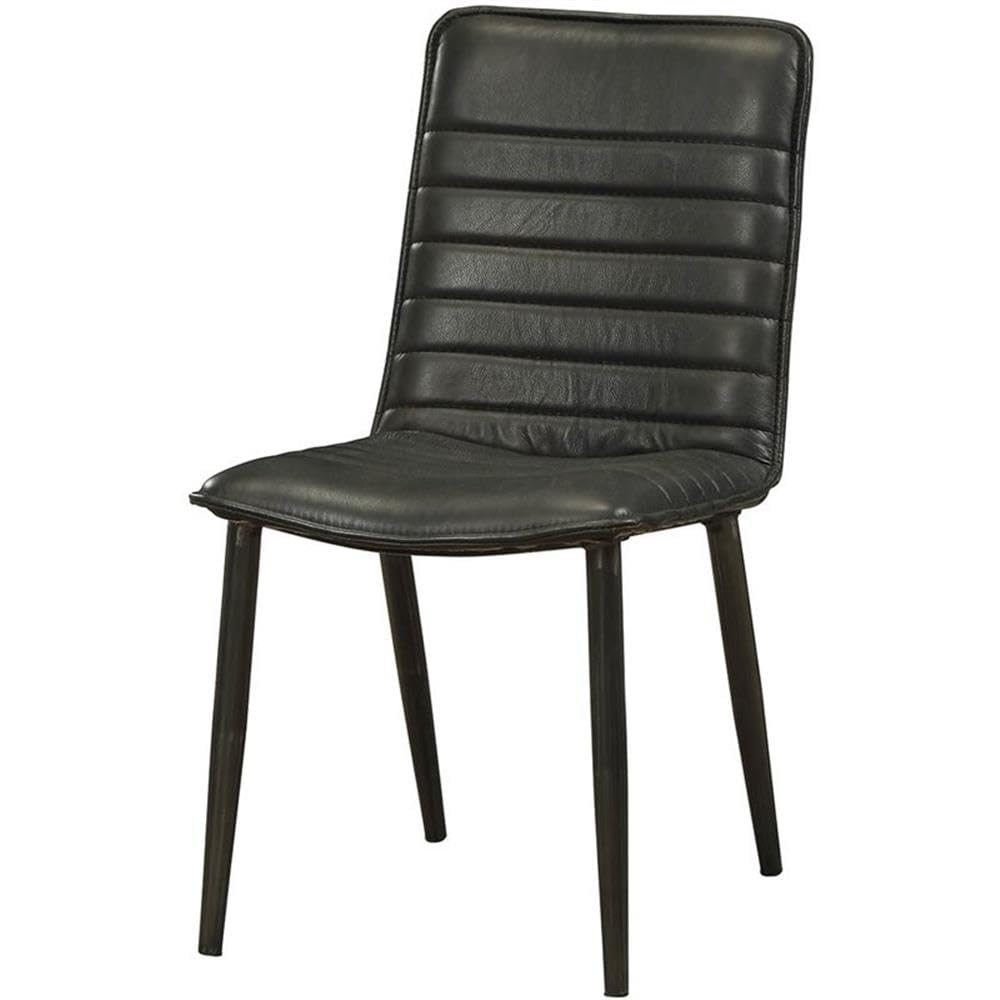 Acme Hosmer Leather Dining Side Chair in Antique Black (Set of 2)