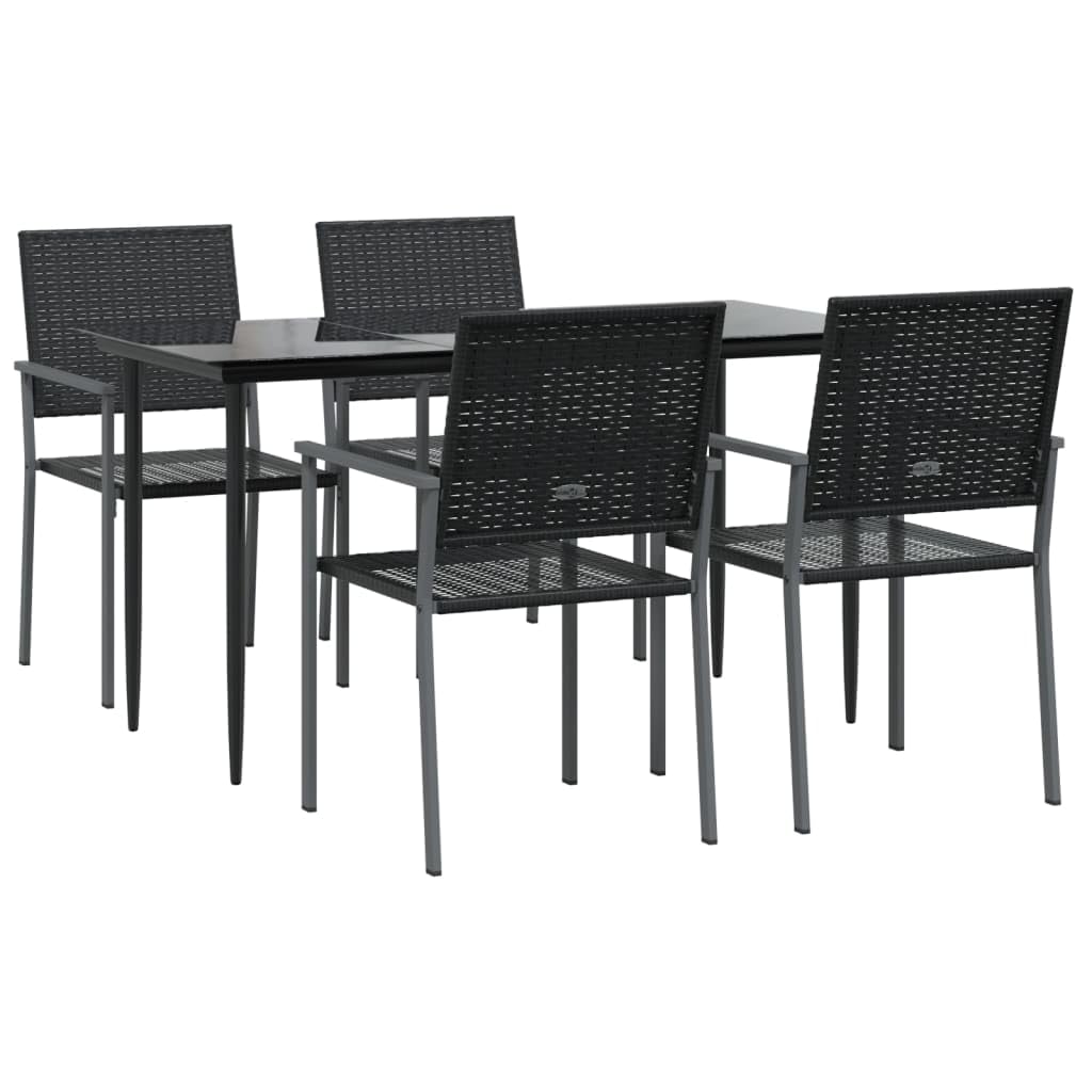 Vidaxl Garden Dining Set 5 Piece, Table And Chairs For Patio, Outdoor Lounge Set For Dinner, Dinner Table Set, Modern Style, Poly Rattan And Steel