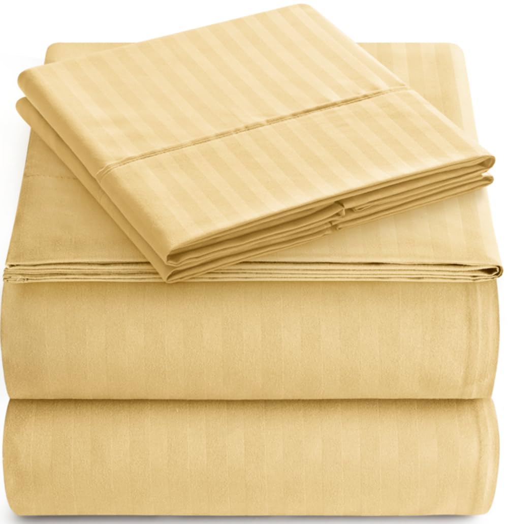 King Italian Prestige Collection Striped Bed Sheet Set - 1800 Luxury Soft Microfiber Deep Pocket 4-Piece Bedding Set - Wrinkle,