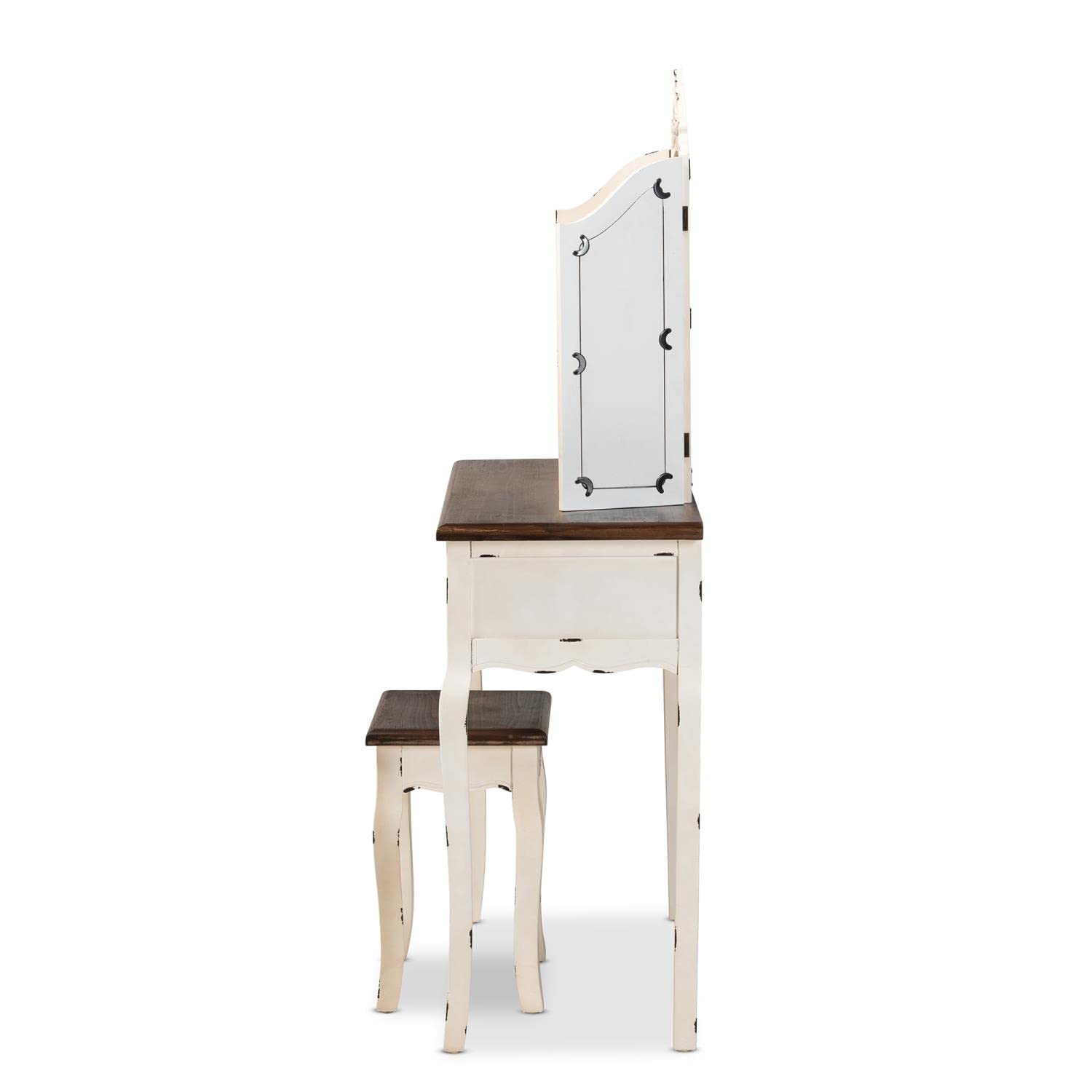 Baxton Studio Levron Brown and Antique White Finished Wood 2-Piece Vanity Set