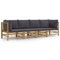 vidaXL 4 Piece Patio Lounge Set with Bamboo Material and Dark Gray Cushions- Comfortable Outdoor Seating with Modular Design- Id