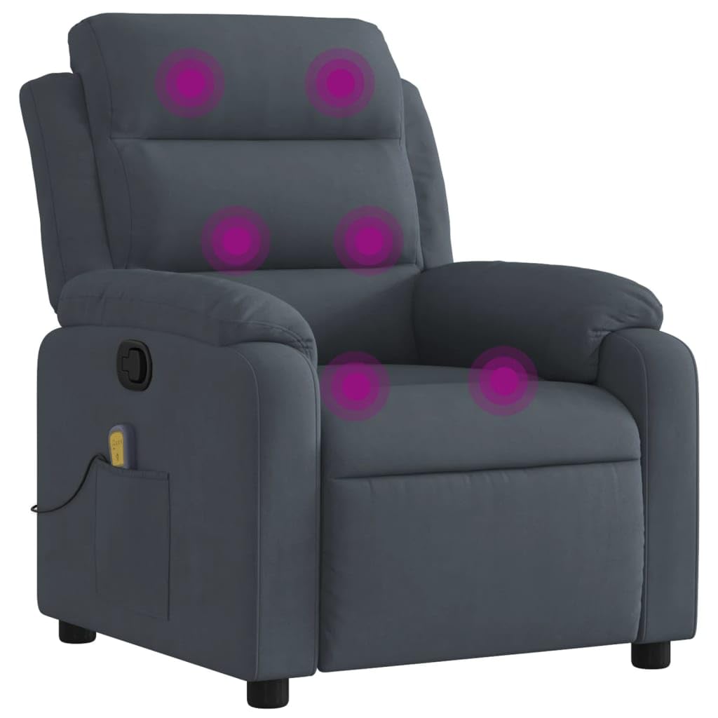 vidaXL Massage Recliner Chair with 6-Point Vibration Massage and Convenient Side Pocket, Dark Grey Velvet Rocker, Adjustable Backrest & Footrest Lounge Seat for Living Room, USB Charge Port