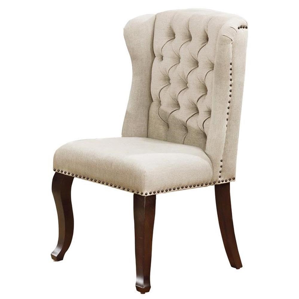 Overstock Cappuccino Wood Dining Chair Upholstered In Beige Linen Fabric (Single)