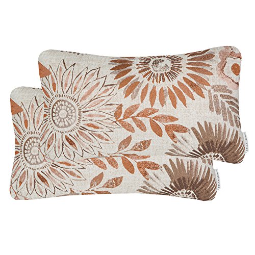 Mika Home Pack Of 2 Decorative Oblong Rectangular Throw Pillow Cover Cushion Cases For Chair,Sunflower Pattern,12X20 Inches, Bro
