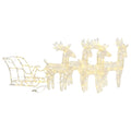 vidaXL Warm White LED Light Reindeer & Sleigh Christmas Decoration, Acrylic & Steel Construction, Weather Resistant, 4 Reindeers, Outdoor and Indoor Use, 8 Different Lighting Effects - 110.2"x11"x...