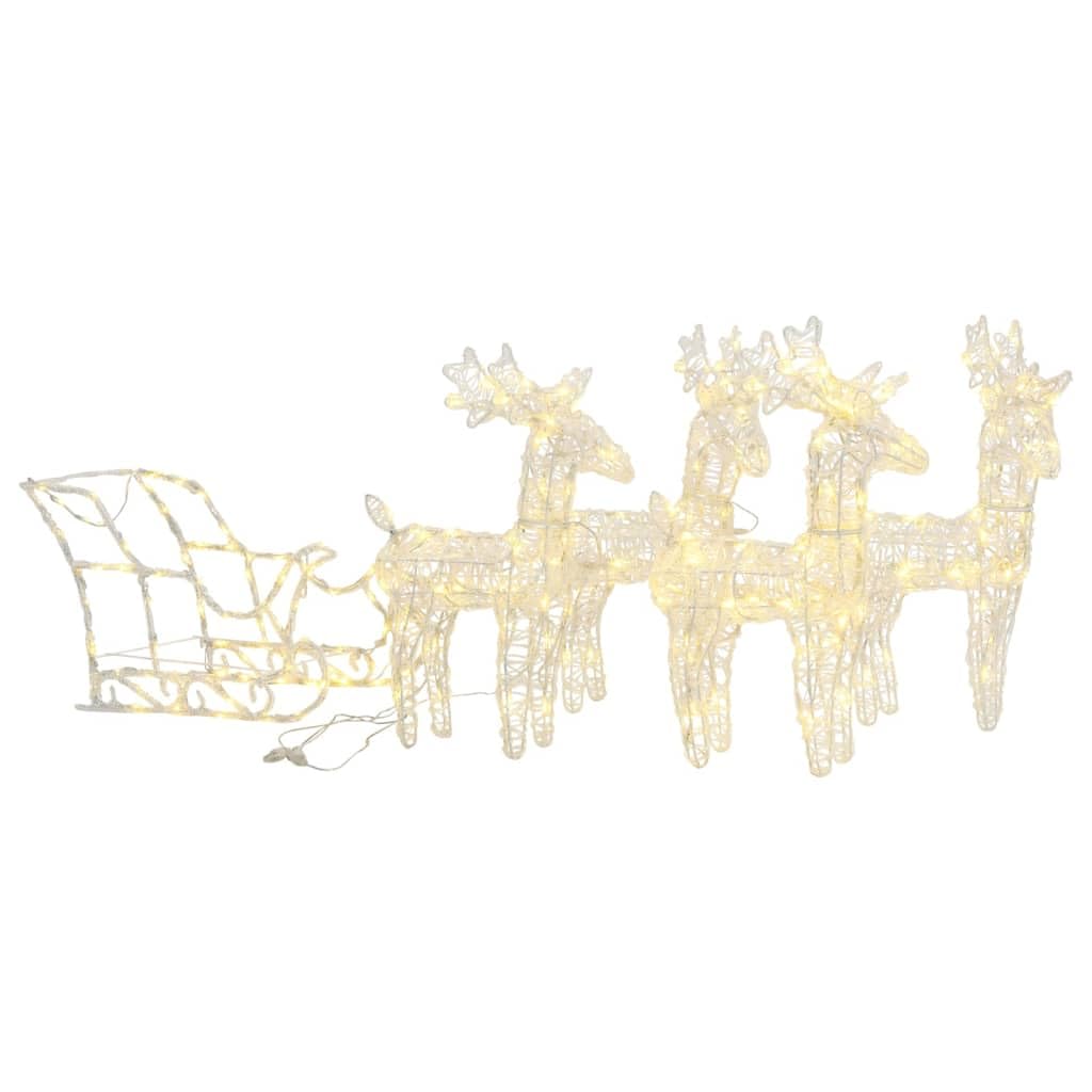 vidaXL Warm White LED Light Reindeer & Sleigh Christmas Decoration, Acrylic & Steel Construction, Weather Resistant, 4 Reindeers, Outdoor and Indoor Use, 8 Different Lighting Effects - 110.2&quot;x11&quot;x...