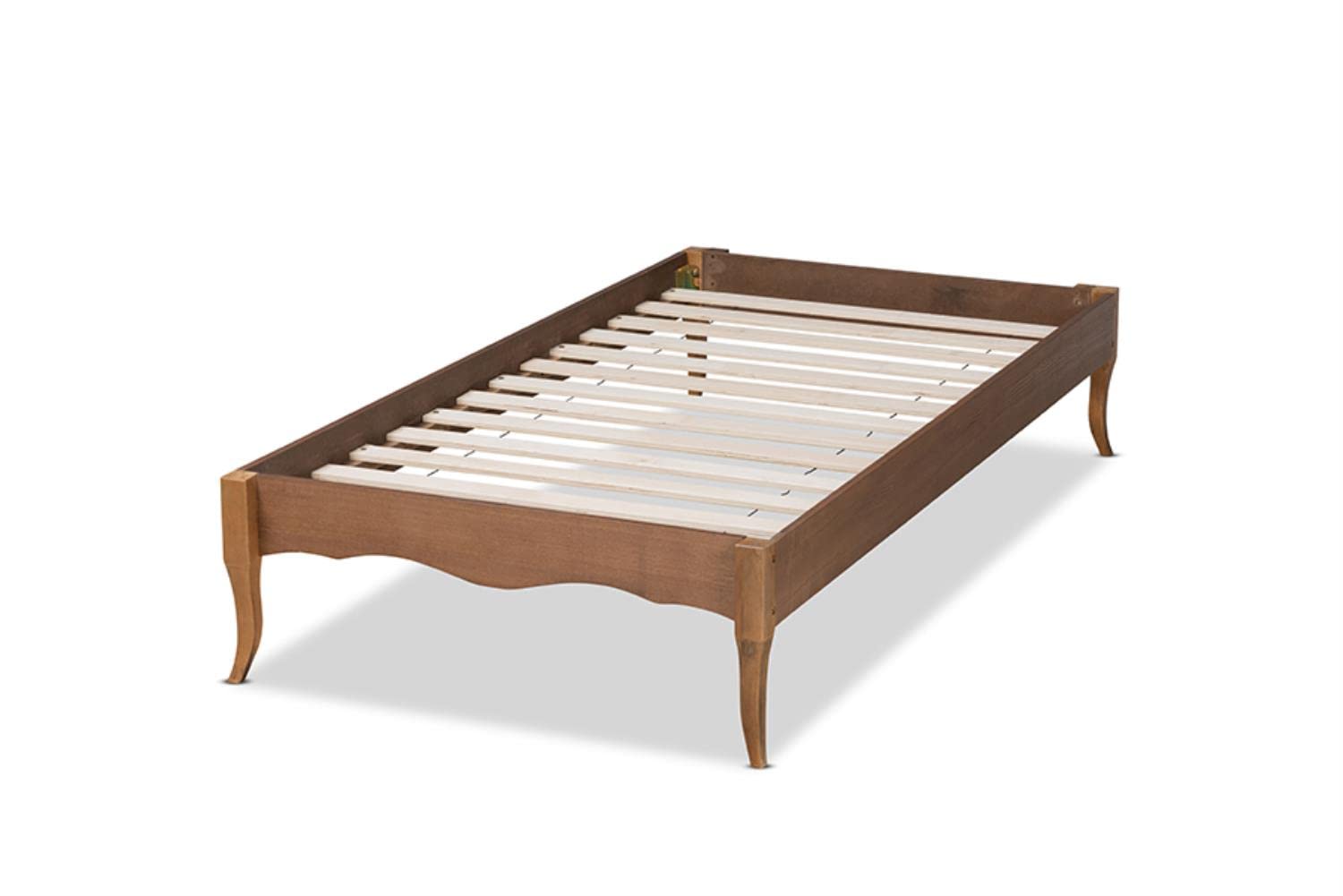 Baxton Studio Marieke Vintage French Inspired Ash Walnut Finished Wood Twin Size Platform Bed Frame