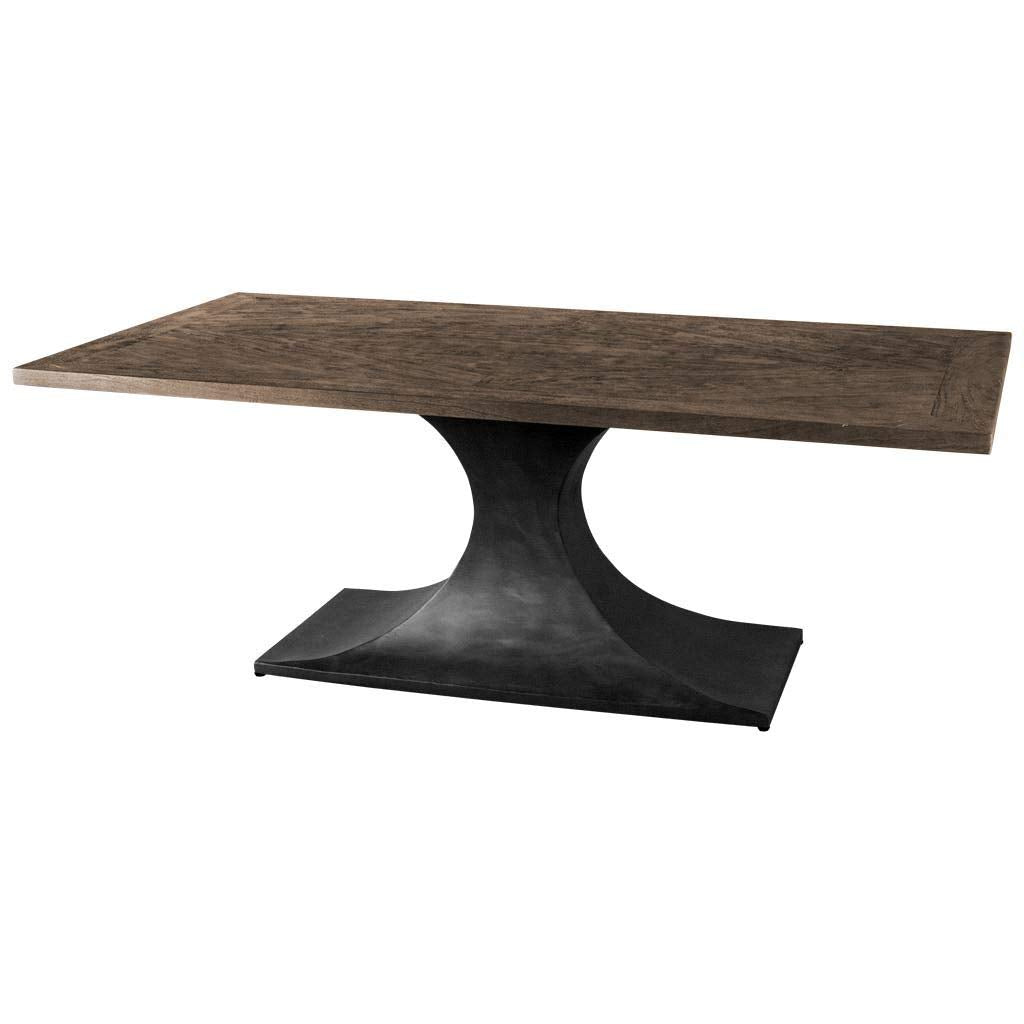 HomeRoots 79x39 Rectangular Brown Solid Wood Top with Black Metal Base Dining Table