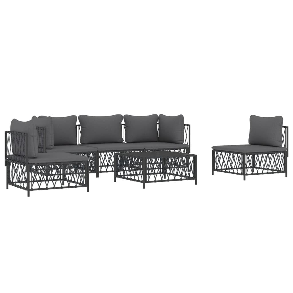 vidaXL 6-Piece Anthracite Patio Lounge Set - Modular Design with Thickly Padded Cushions & Durable Steel Frame - Modern Outdoor Garden Lounge Furniture Set