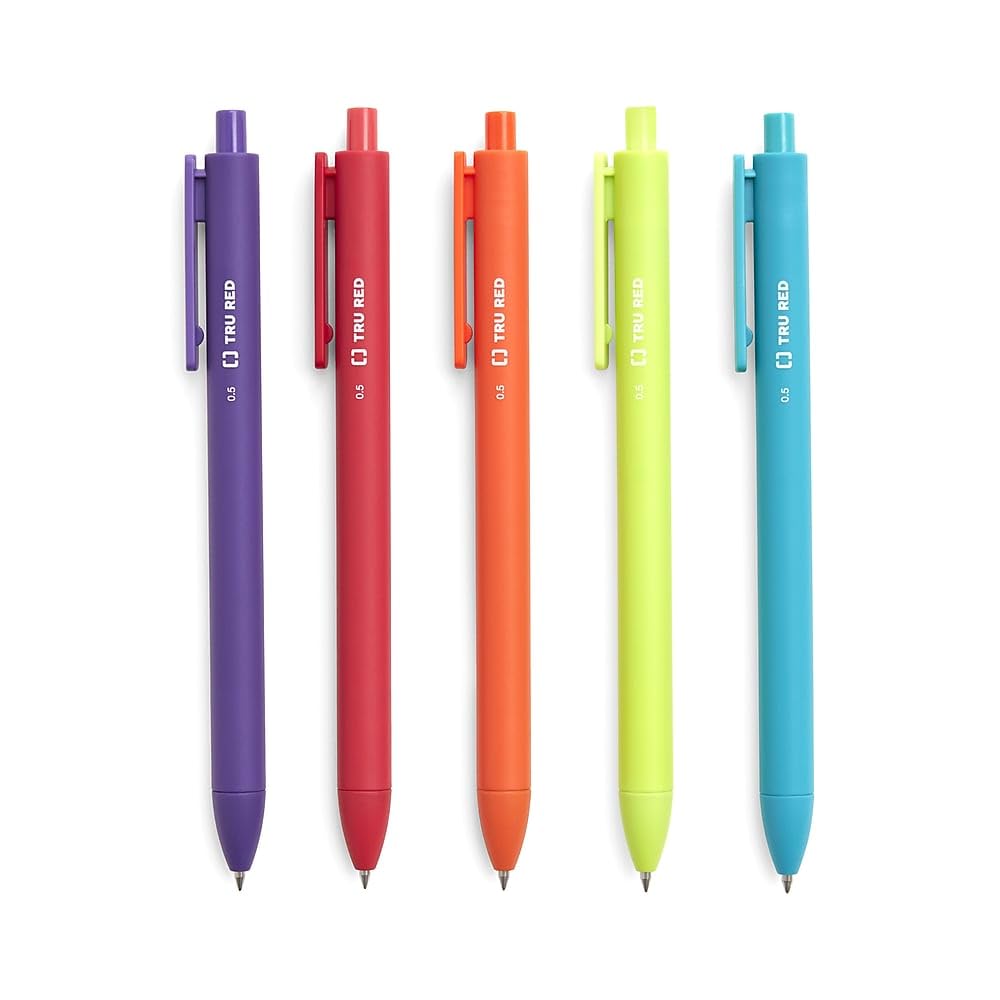Staples Tru Red Retractable Quick Dry Gel Pens Fine Point 0.5Mm Asst, 12/Pk