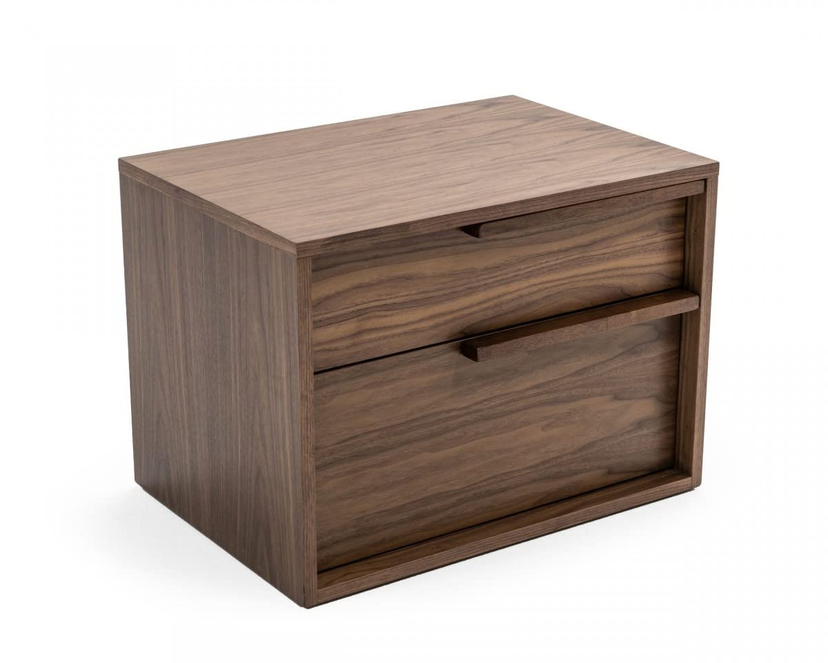 HomeRoots Veneer Modern Light Brown Walnut Nightstand with Two Drawers