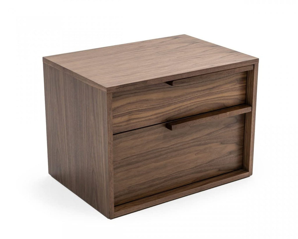 HomeRoots Veneer Modern Light Brown Walnut Nightstand with Two Drawers
