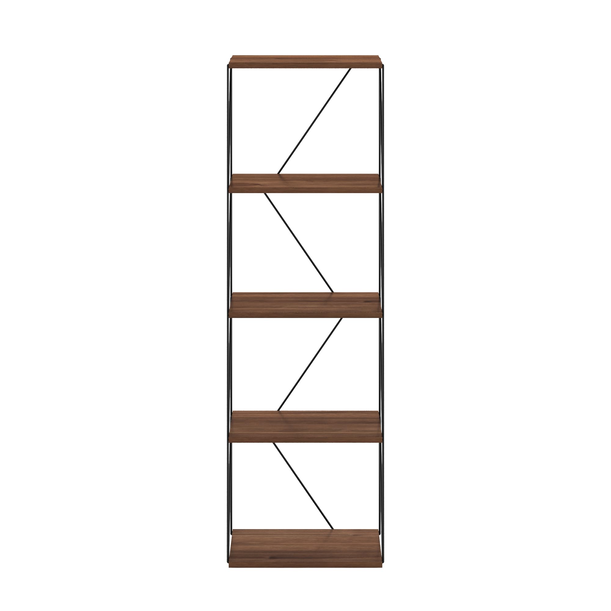 Furinno Rata 5-Tier Industrial Multipurpose Flat Base Shelf Display Rack with Metal Frame, Narrow, Columbia Walnut