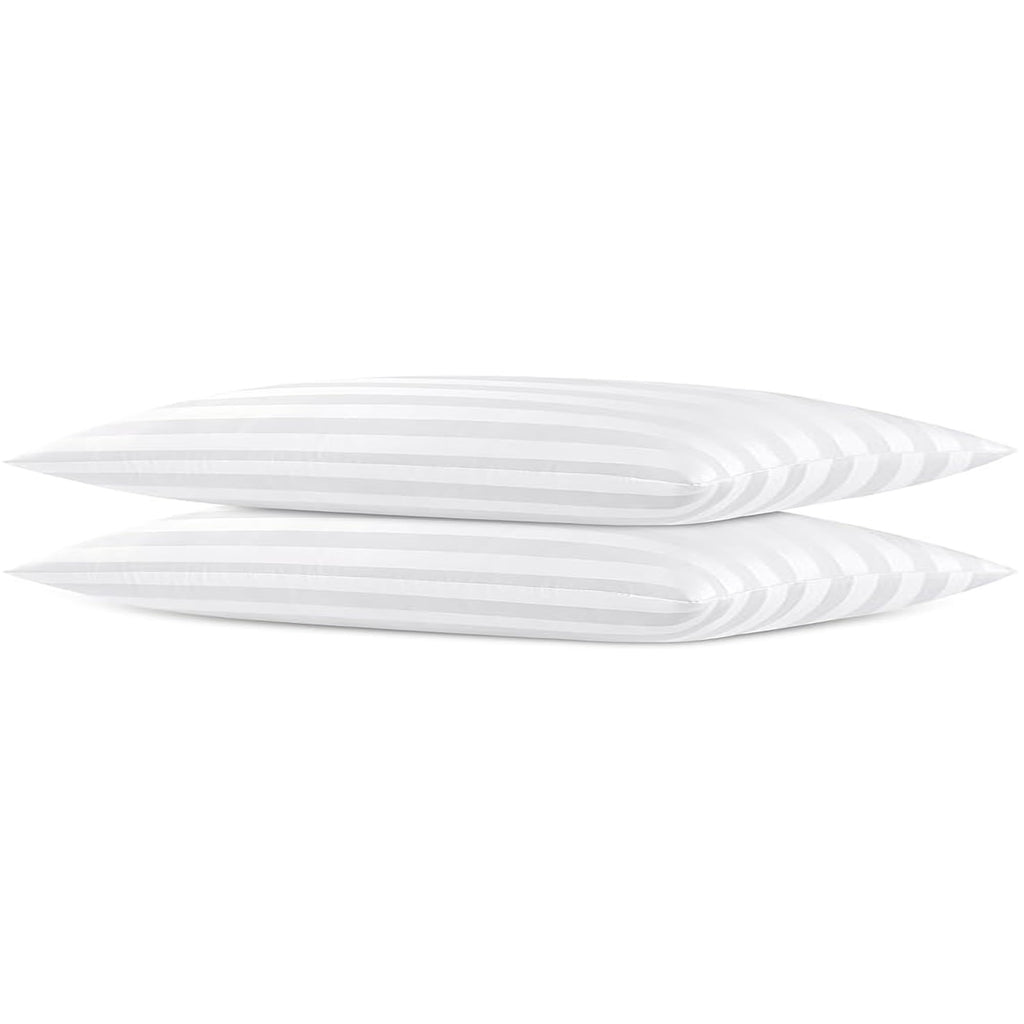 Extra Thin Flat Soft Low Pillows Standard Size Set of 2, Down Alternative Filled Bed Pillows for Side Back and Stomach Sleepers 