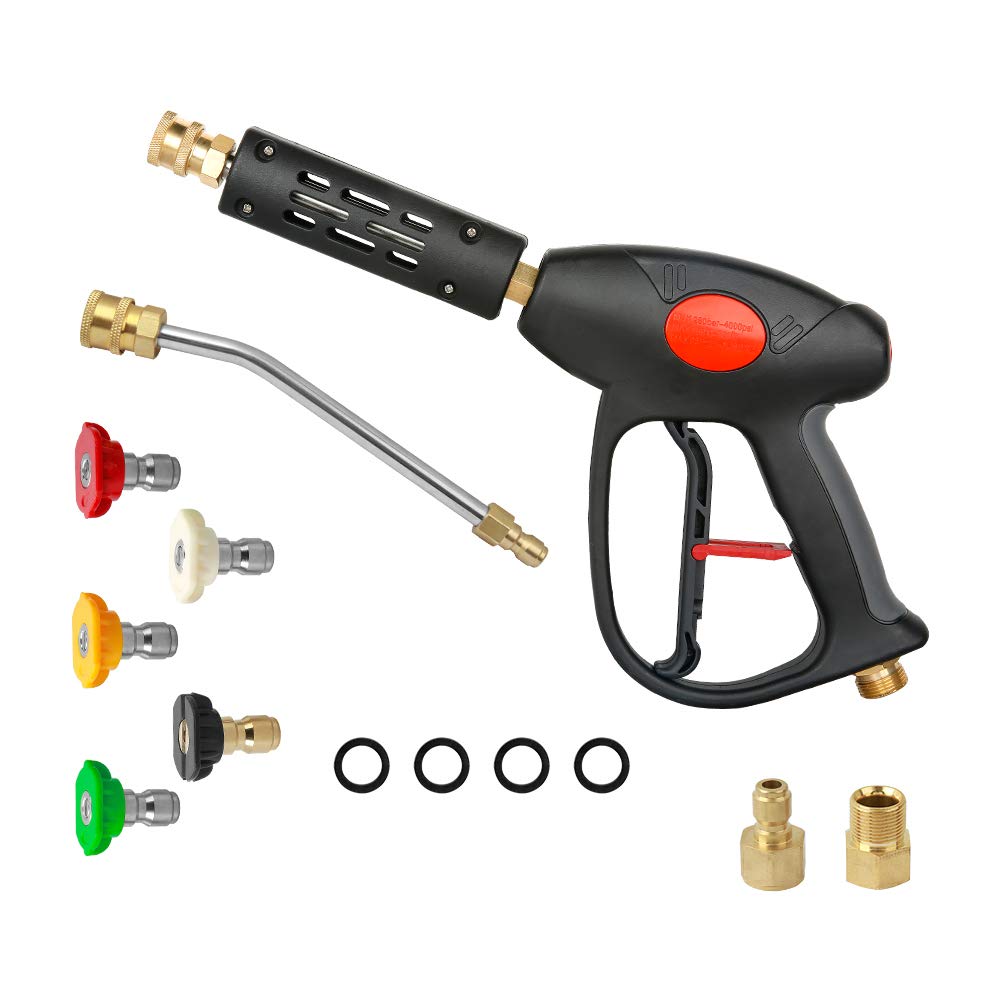 Sooprinse High Pressure Washer Gun 4000 Psi, 7 Inch Extension Replacement Wand With 5 Nozzle Tips, M22 Fitting, 3/8' Quick Conn