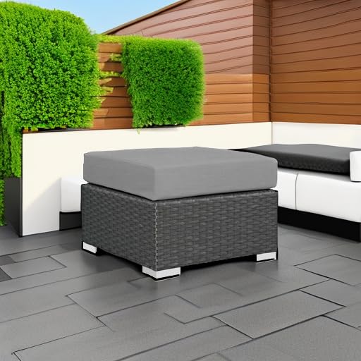 Modway EEI-1855-CHC-GRY Sojourn Wicker Rattan Outdoor Patio Sunbrella Fabric Ottoman in Canvas Gray