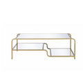 Benjara Mirror Coffee Table With Tiered Shelves, Gold, Clear