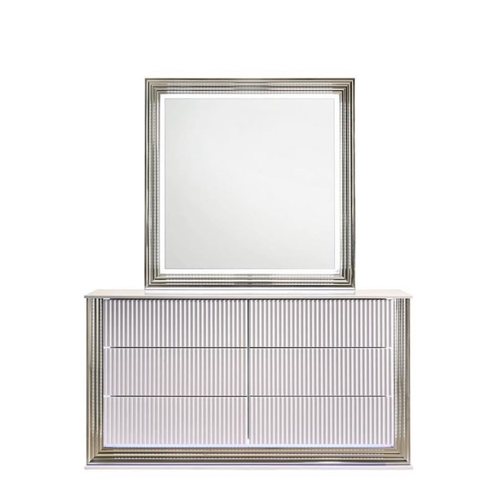 Global Furniture Usa Aspen Engineered Wood White Mirror With Led Lighting