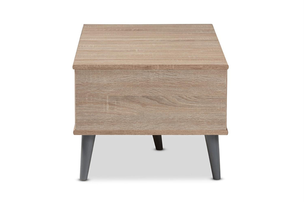 Baxton Studio Pierre Mid-Century Modern Oak and Light Grey Finished Wood Coffee Table
