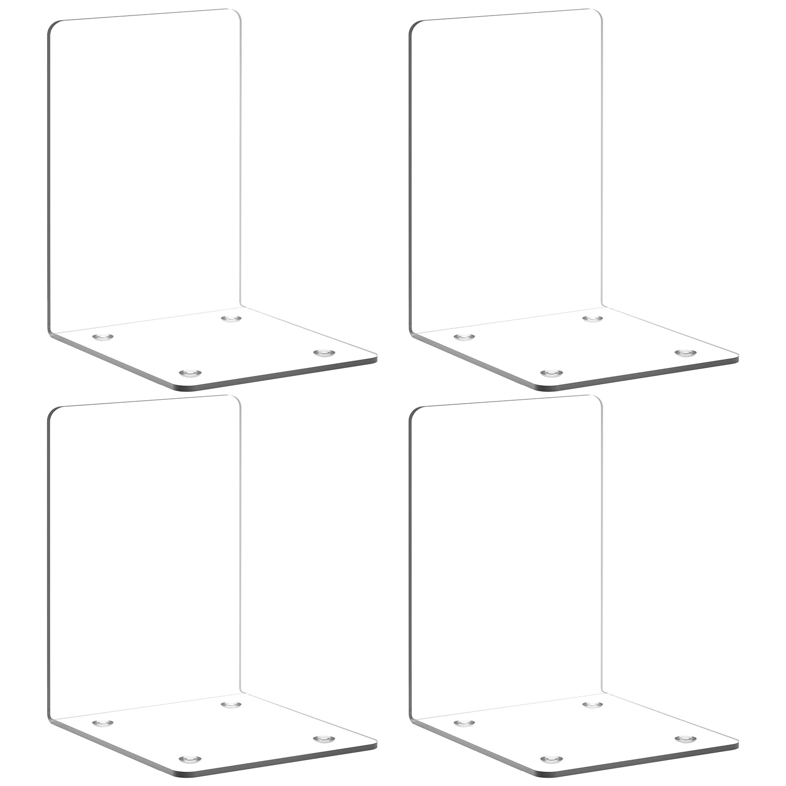 Vfine Bookends 4 Pieces, Acrylic Book End Clear Bookends For Shelves Decorative Bookend Non-Skid Book Ends Book Holders Book Org