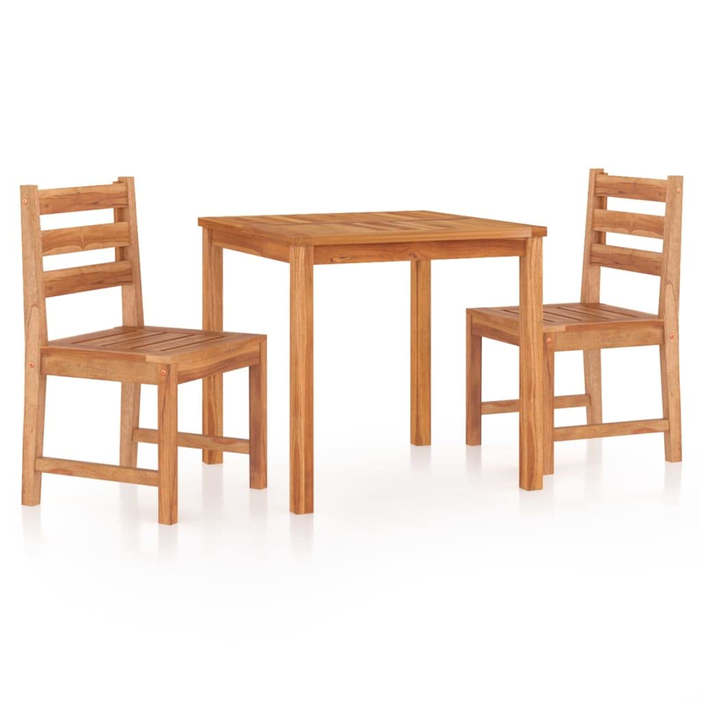 vidaXL Teak Solid Wood Patio Dining Set - 3 Piece Outdoor Furniture Set with Sturdy Tabletop and Comfortable Chairs - Water-Resistant and Easy to Assemble