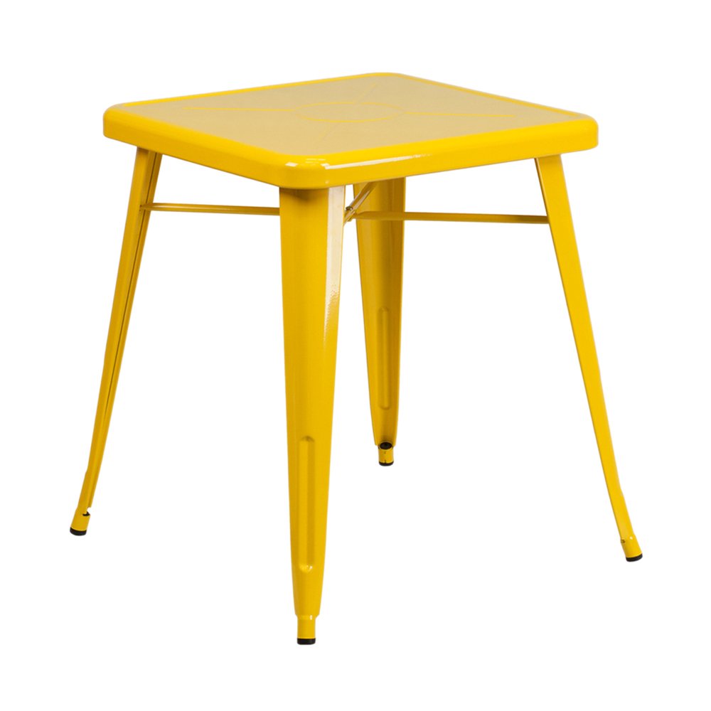 Flash Furniture Commercial Grade 23.75&quot; Square Yellow Metal Indoor-Outdoor Table Set With 2 Stack Chairs