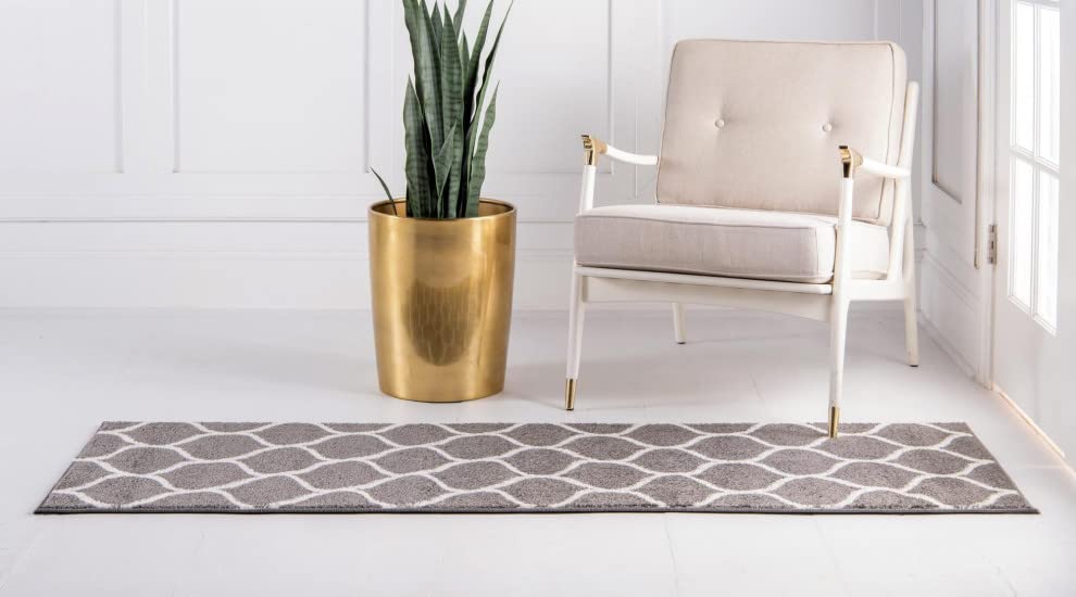 Unique Loom Trellis Frieze Collection Area Rug - Rounded (2' X 8' 8'' Runner, Dark Gray/ Ivory)