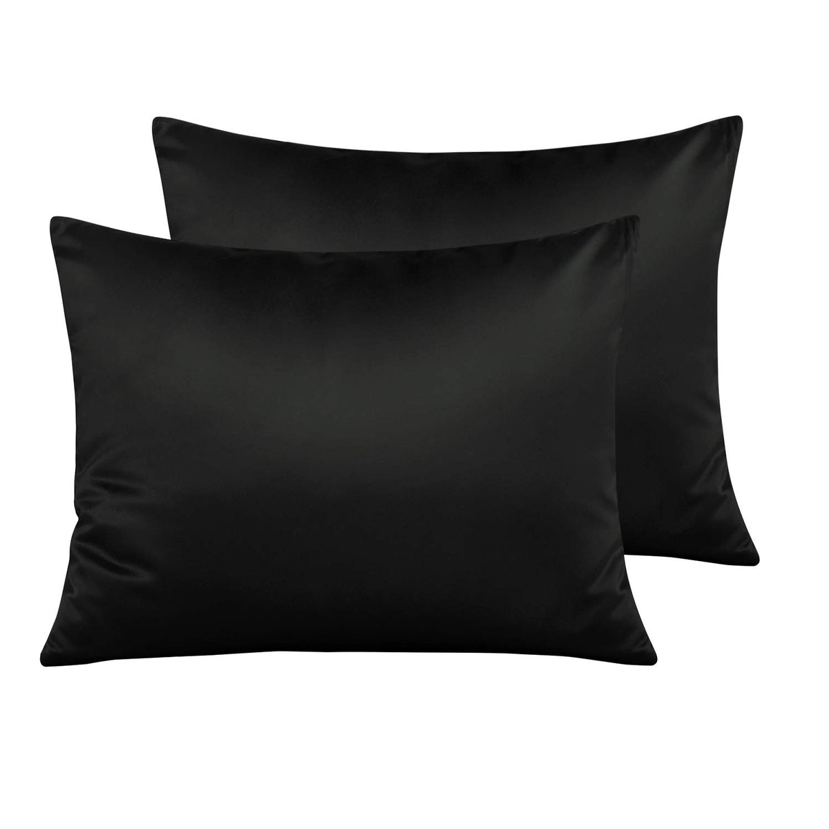 Ntbay Zippered Satin Pillow Cases For Hair And Skin, Luxury Standard Hidden Zipper Pillowcases Set Of 2, 20X26 Inches, Black