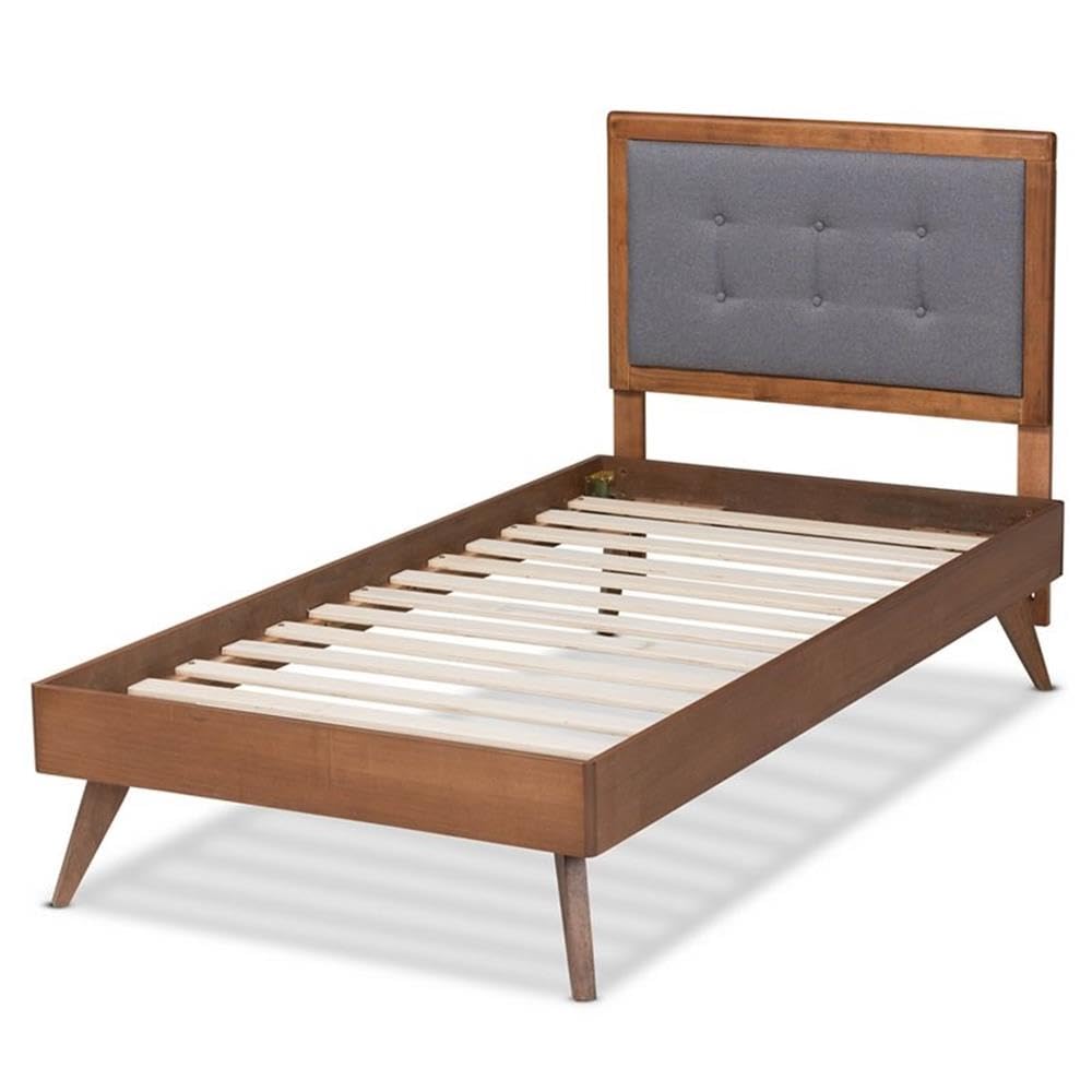 Baxton Studio Alida Mid-Century Modern Dark Grey Fabric Upholstered and Walnut Brown Finished Wood Twin Size Platform Bed