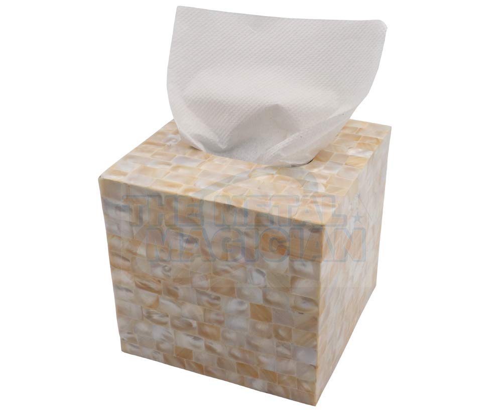 Square Tissue Holder - Decorative Tissue Box Cover is Finished in Beautiful Mother of Pearl by The Metal Magician