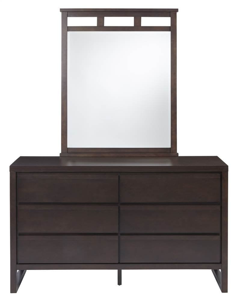 Progressive Furniture Athena Drawer Dresser With Mirror, 60&quot; W X 18&quot; D X 80&quot; H, Dark Chocolate Brown