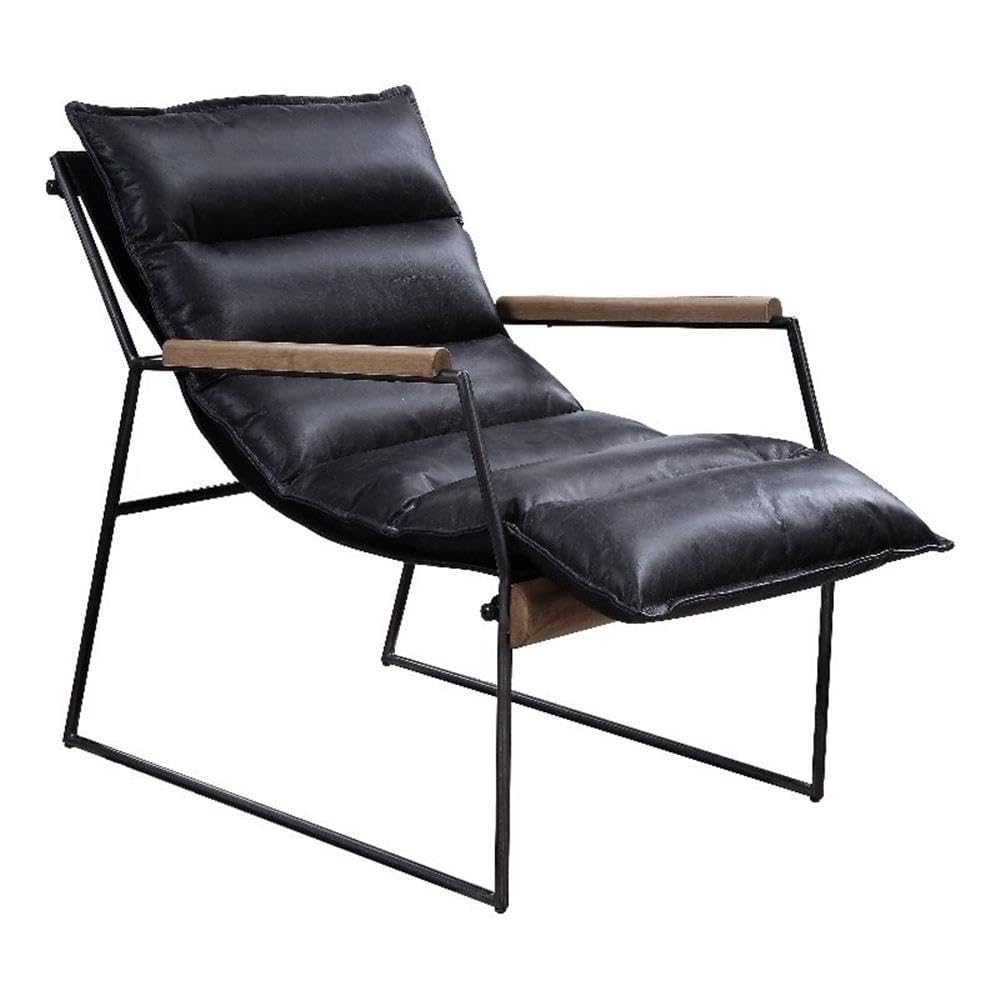 Acme Luberzo Top Grain Leather Upholstered Accent Chair in Distress Expresso