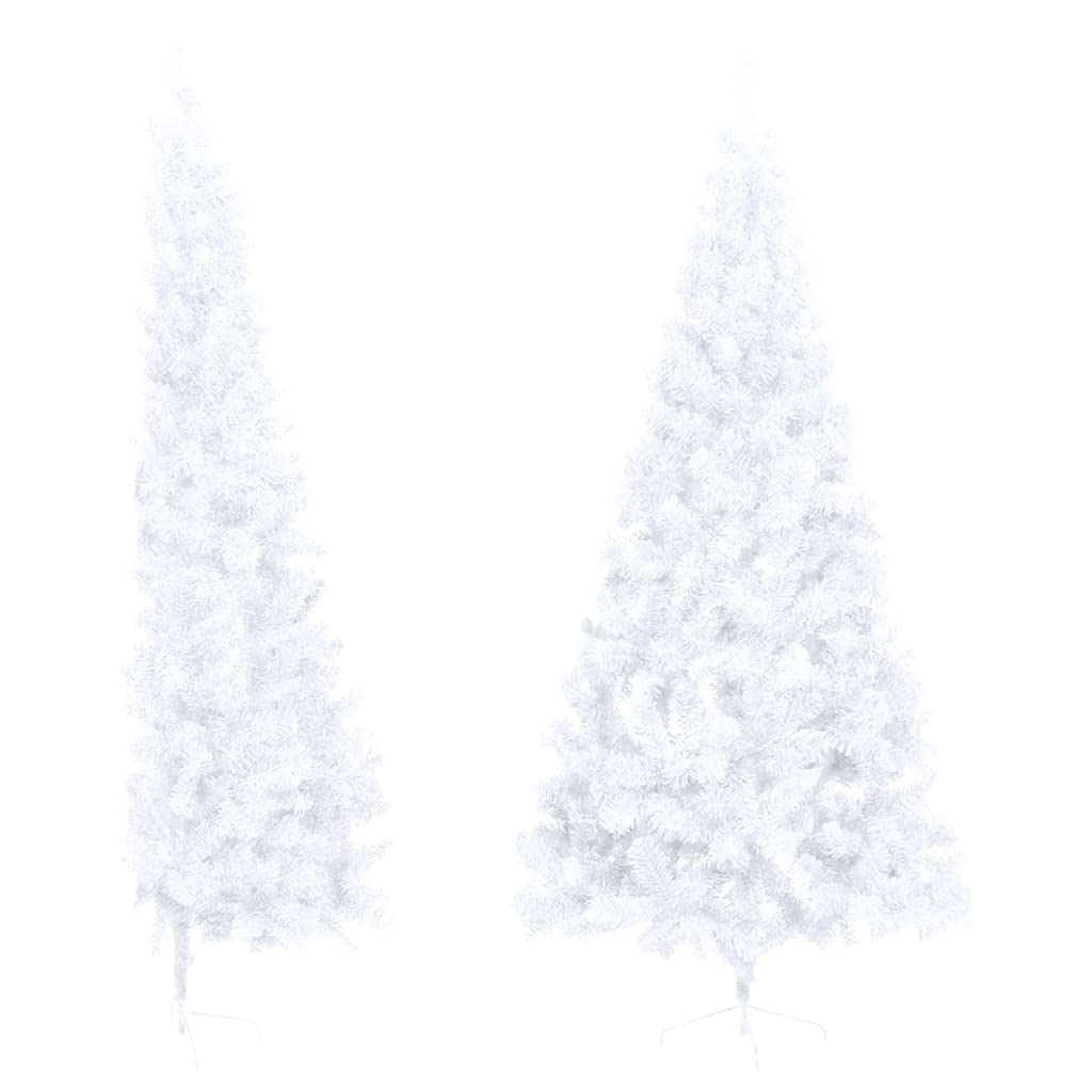 vidaXL Artificial Half Christmas Tree - 7ft, White PVC, Space-Saving Wall Corner Design, Indoor/Outdoor, Steel Stand Included, Modern Holiday Decor