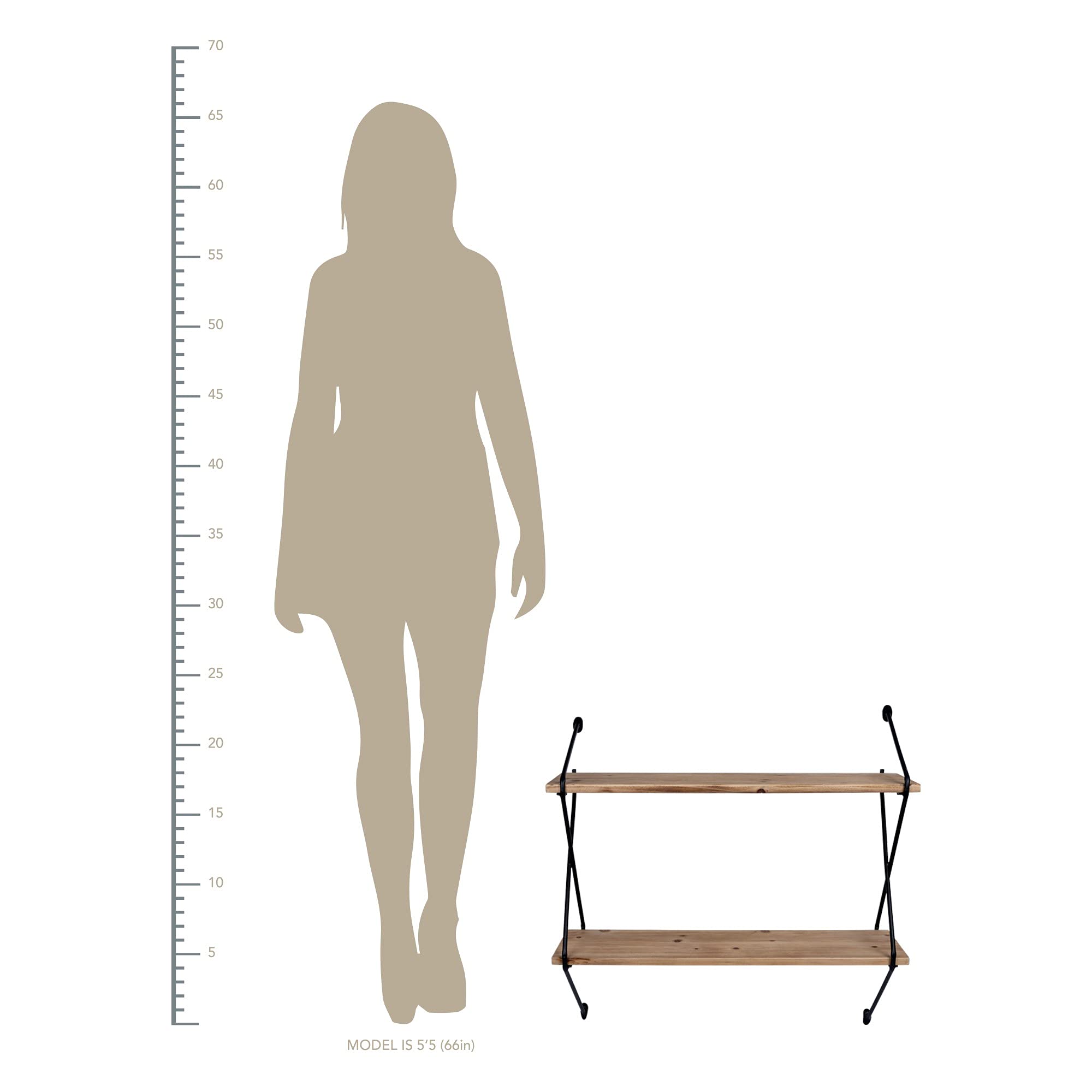 HomeRoots Multi 70% Wood 30% Metal Two Tier Metal and Wood Wall Shelf