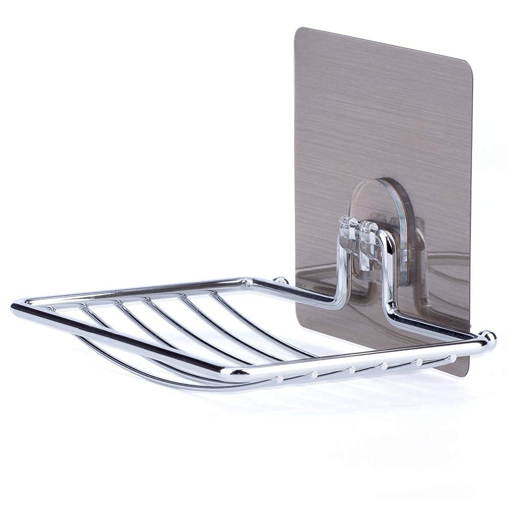 Soap Dish Holder Self Adhesive Wall Mounted Soap Sponge Holder Stainless Steel Storage Saver Rack for Home Kitchen Bathroom Show