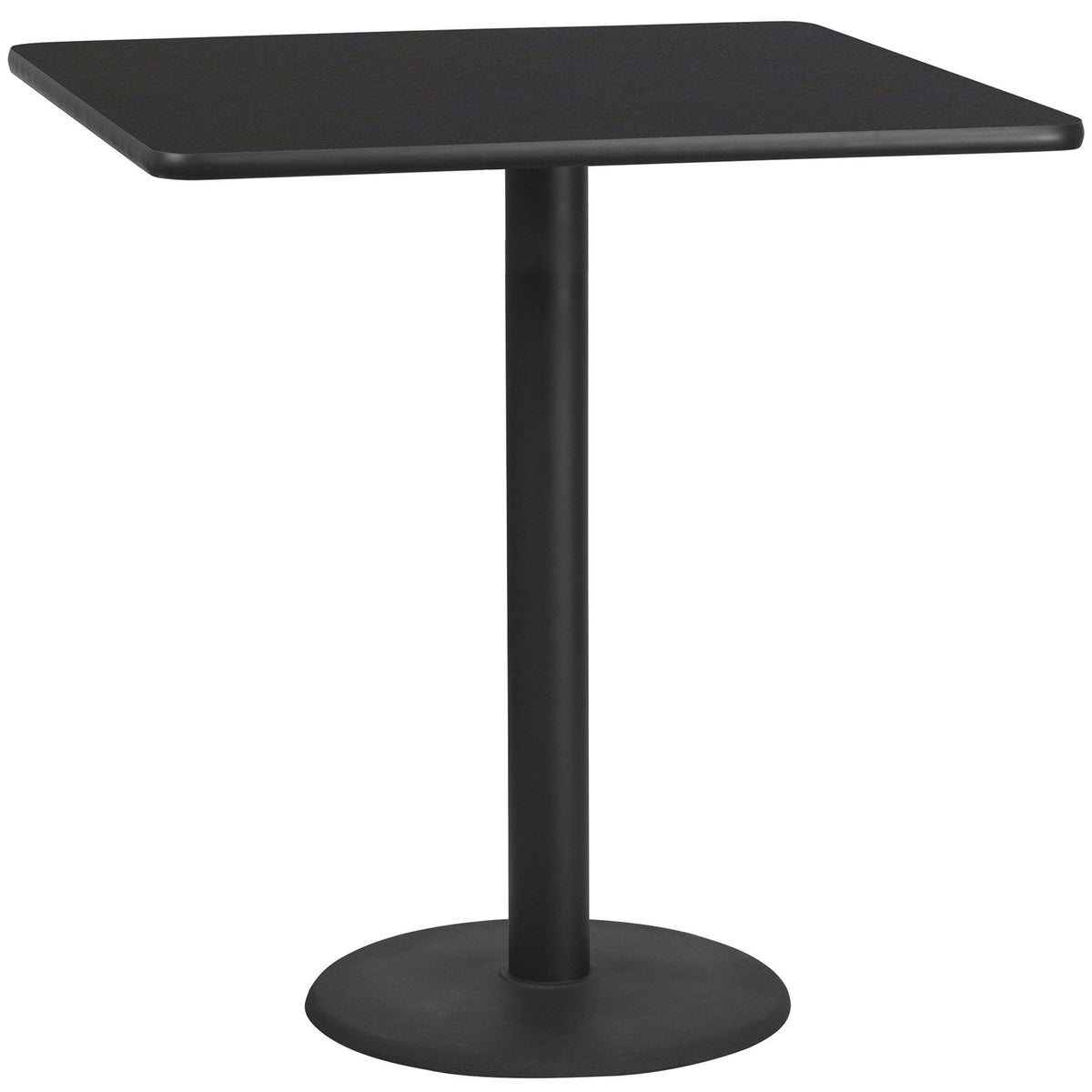 Flash Furniture 42'' Square Black Laminate Table Top with 24'' Round Bar Height Table Base