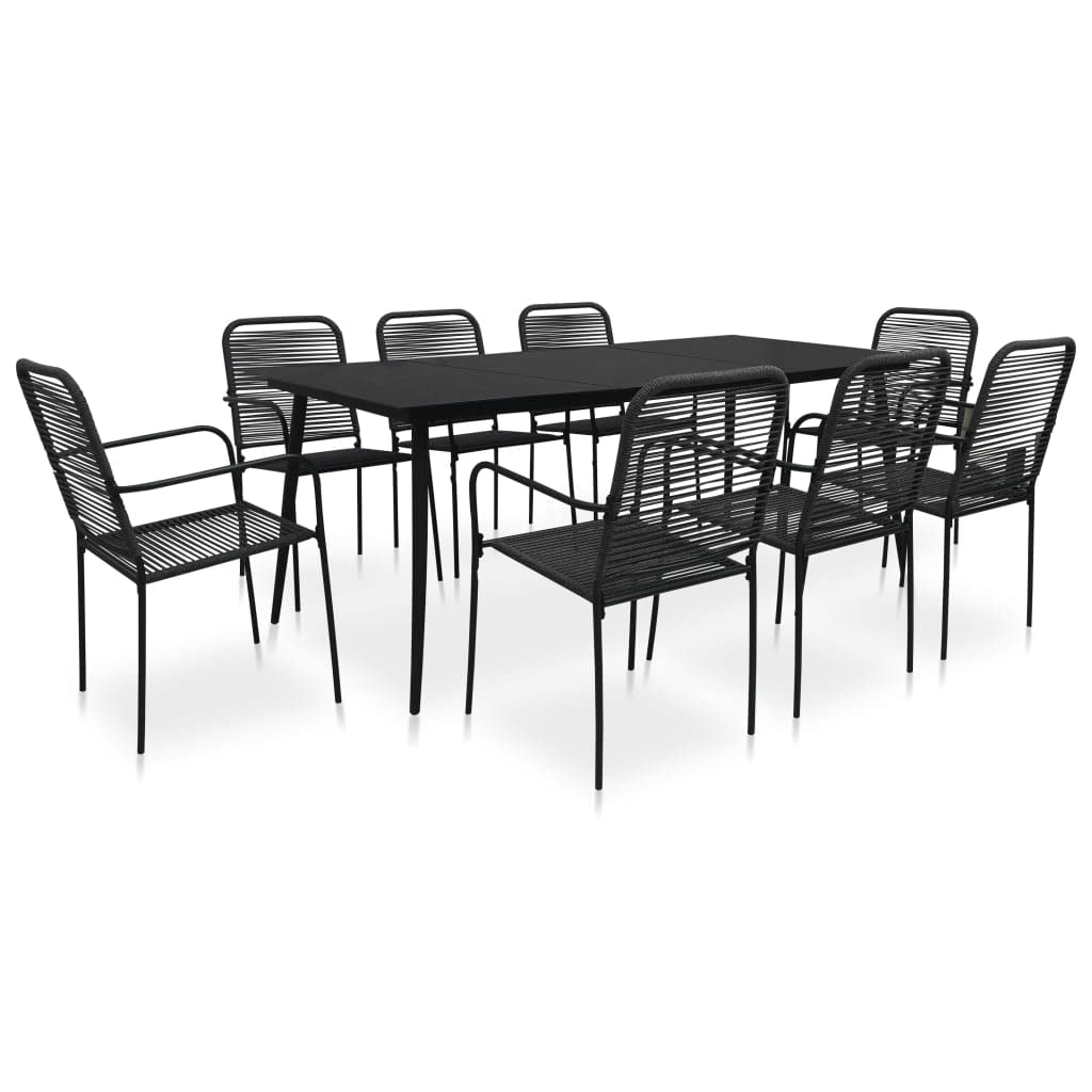 9 Piece Patio Dining Set Cotton Rope And Steel Black