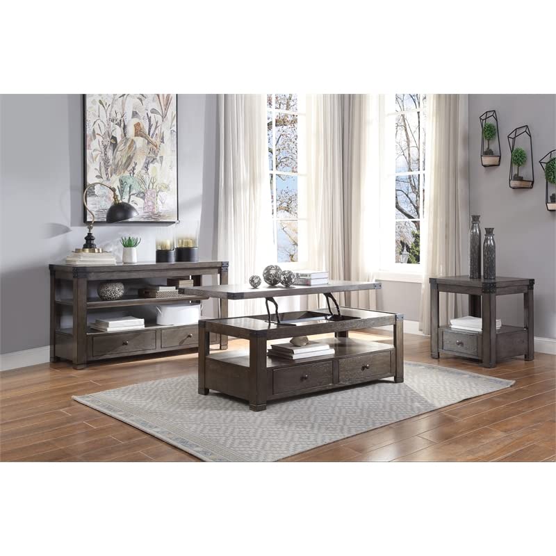 Acme Melville Square Wood Top 1-Drawer End Table in Ash Gray