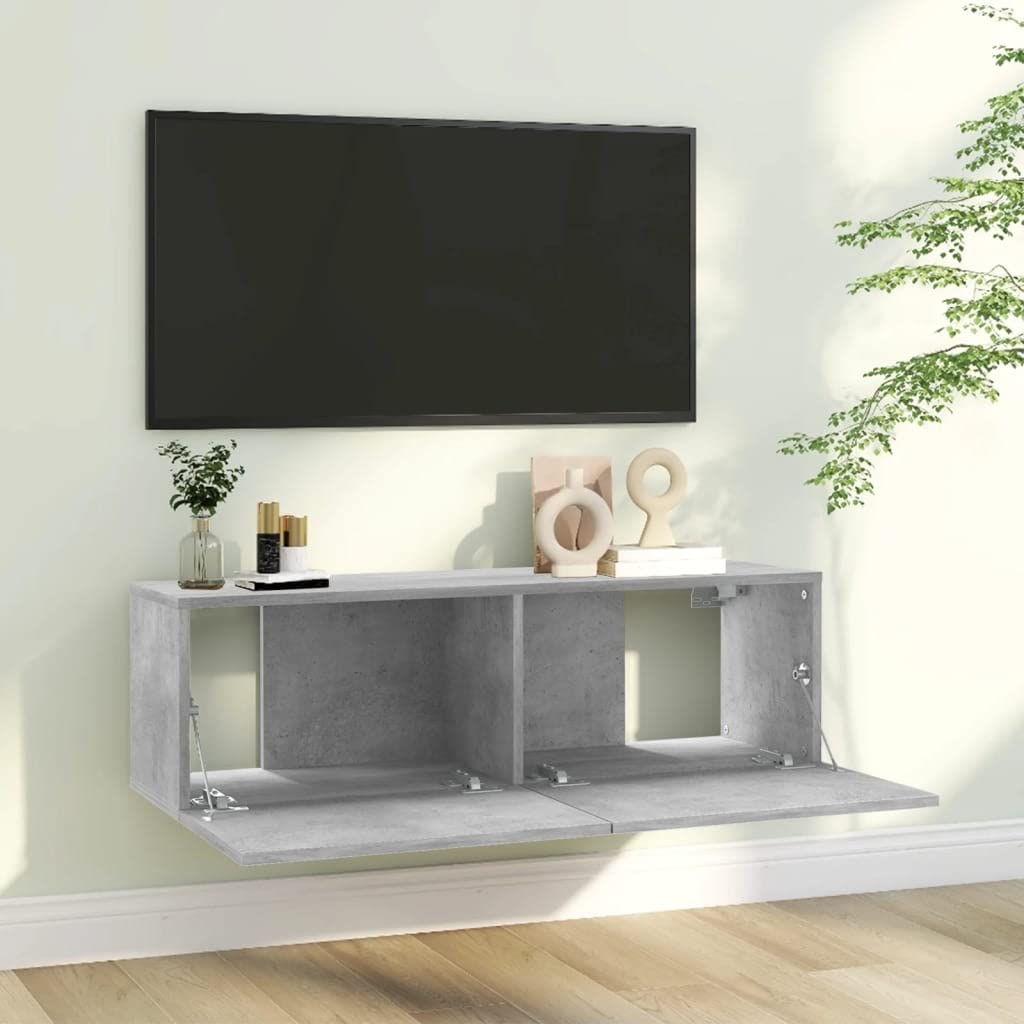 vidaXL TV Stand Media Stand Storage Chest Stereo HiFi TV Bench Table Living Room Home Wooden Furniture Concrete Gray Engineered Wood
