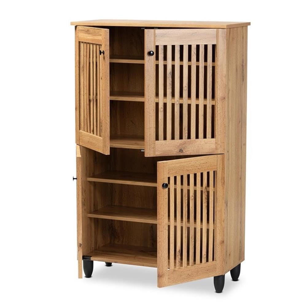 Baxton Studio Fernanda Modern and Contemporary Oak Brown Finished Wood 4-Door Shoe Storage Cabinet