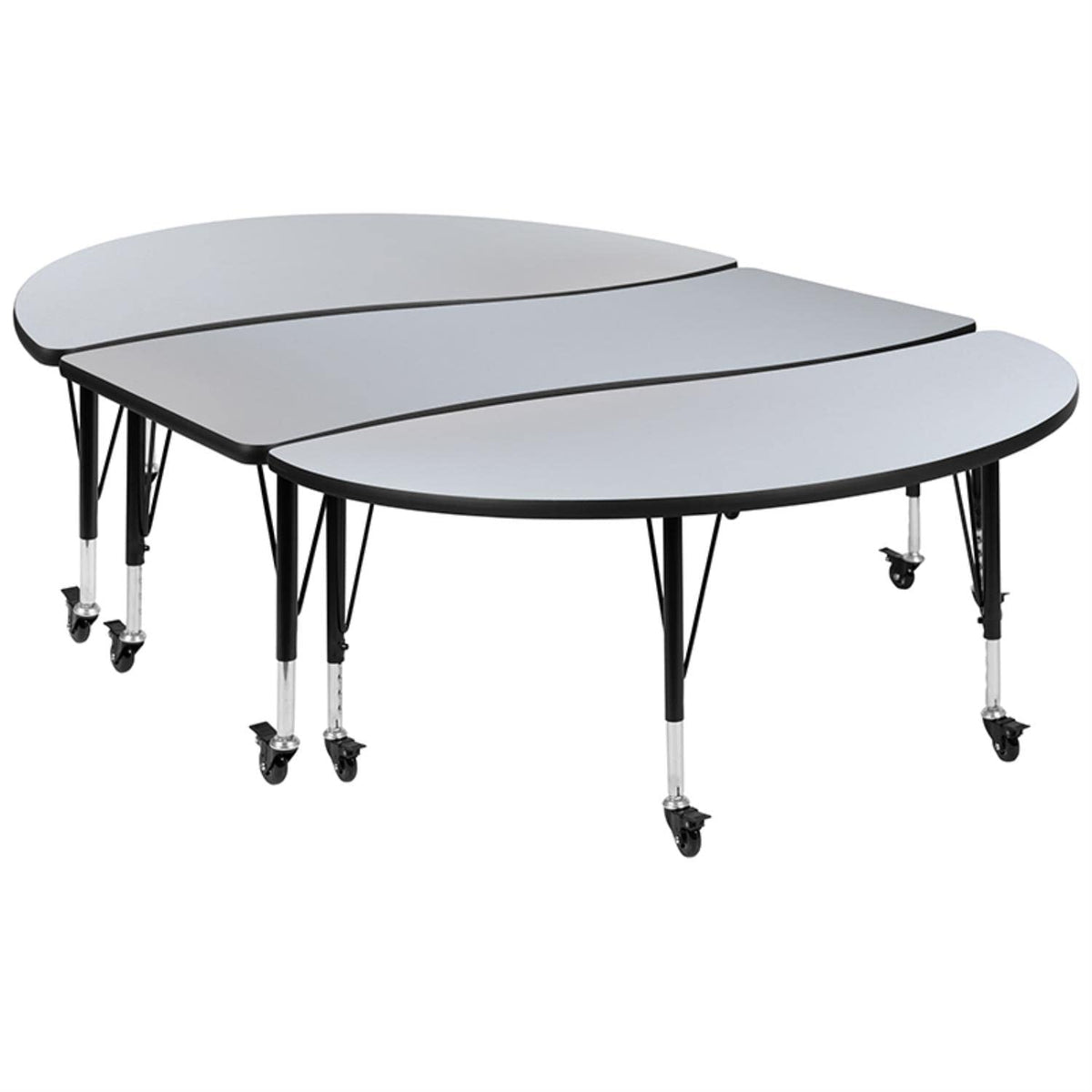 Flash Furniture Emmy 3 Piece Mobile 86&quot; Oval Wave Flexible Grey Thermal Laminate Activity Table Set - Height Adjustable Short Legs