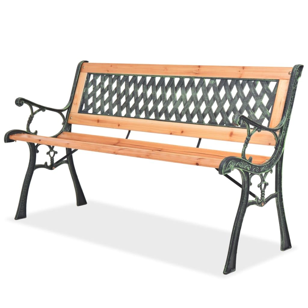 vidaXL Nostalgic Design Patio Bench with Decorative Backrest, Durable Wood and Wrought Iron Frame, Suitable for All Year Outdoor Use, Brown, Measures 48&quot;x20&quot;x28.7&quot;